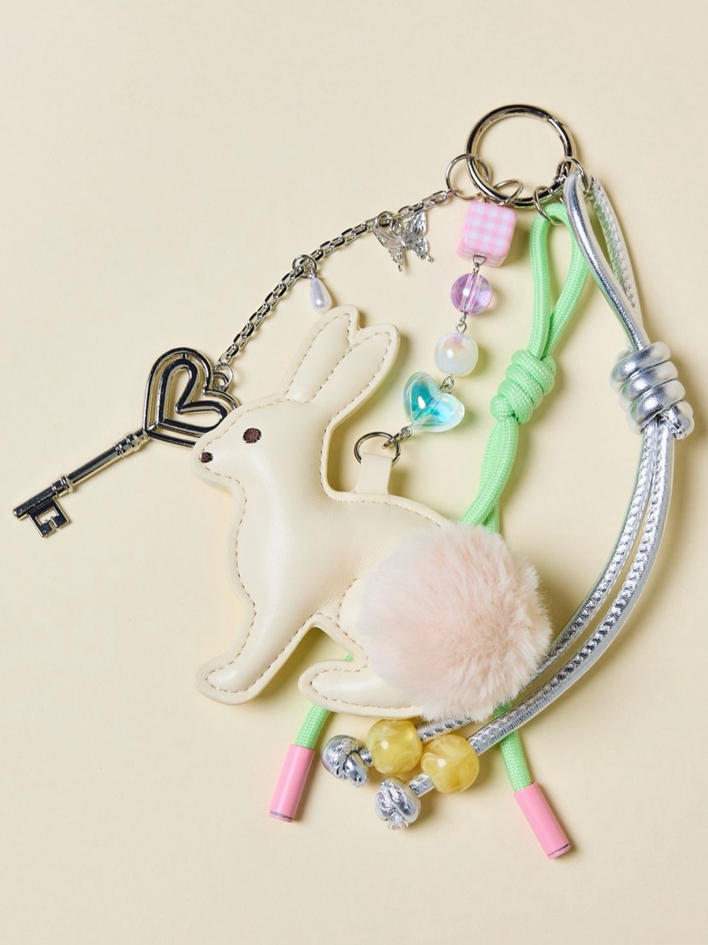 Corded Faux Leather Critter Cute Bunny Keychain Bag Charm